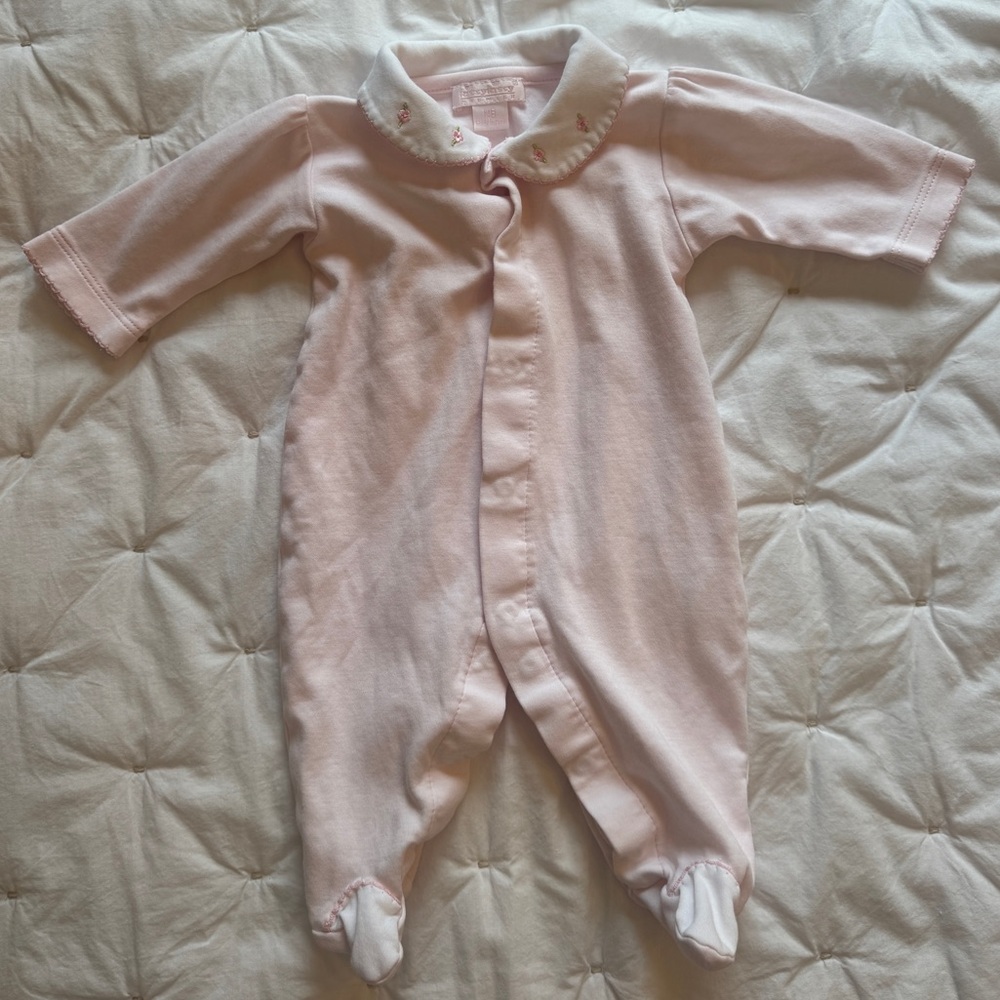 Kissy Kissy Light Pink Baby Footie Pajama White Floral Collar Newborn